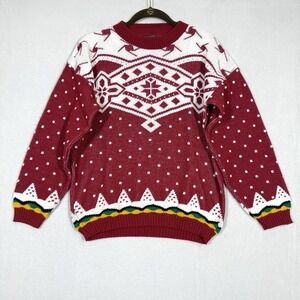 Vintage Christmas Sweater Womens Medium Winter Fair Isle Snowflake Tree 90s USA